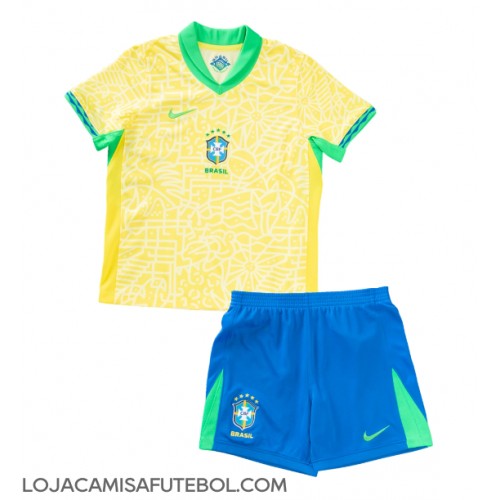 Camisa de Futebol Brasil Equipamento Principal Infantil Copa America 2024 Manga Curta (+ Calças curtas)